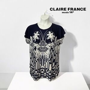 Claire France, Plus Size Navy & White Stretch Blouse, Size 1X